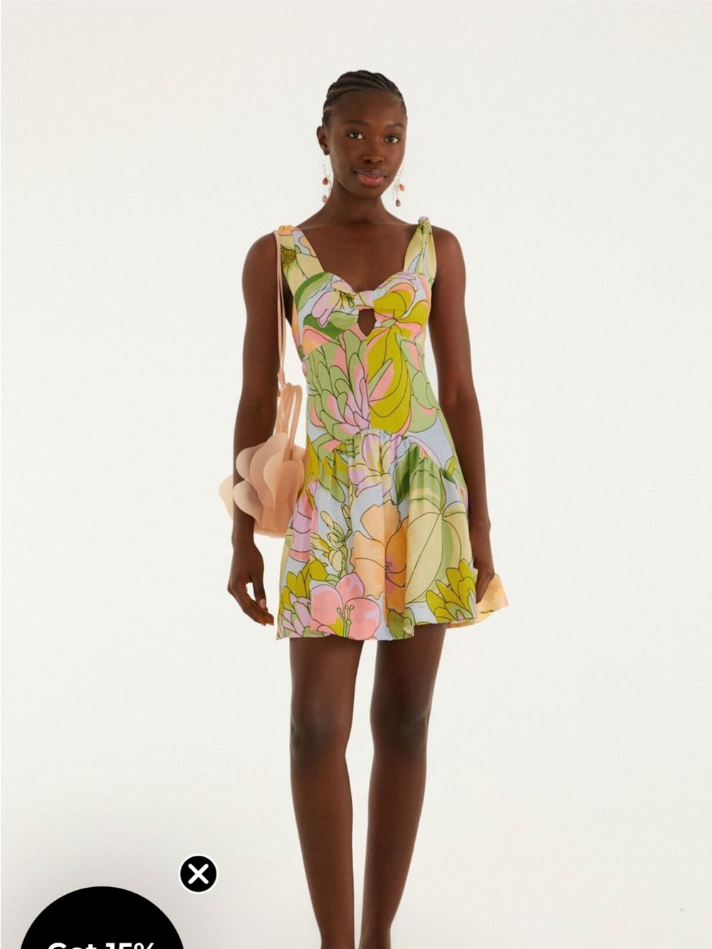 Farm Rio Floral V-Neck Mini Dress in Multi Pastel